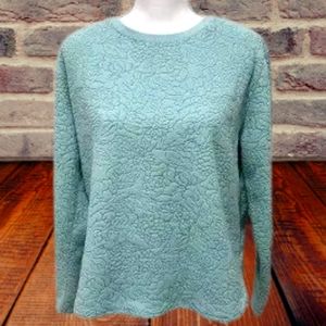 Oscar dela Renta Seafoam Floral Embossed Velour Top